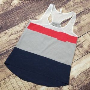 Ambiance Apparel | Gray/Pink/Navy Color Block Striped Chiffon/Sheer Tank | Sz M